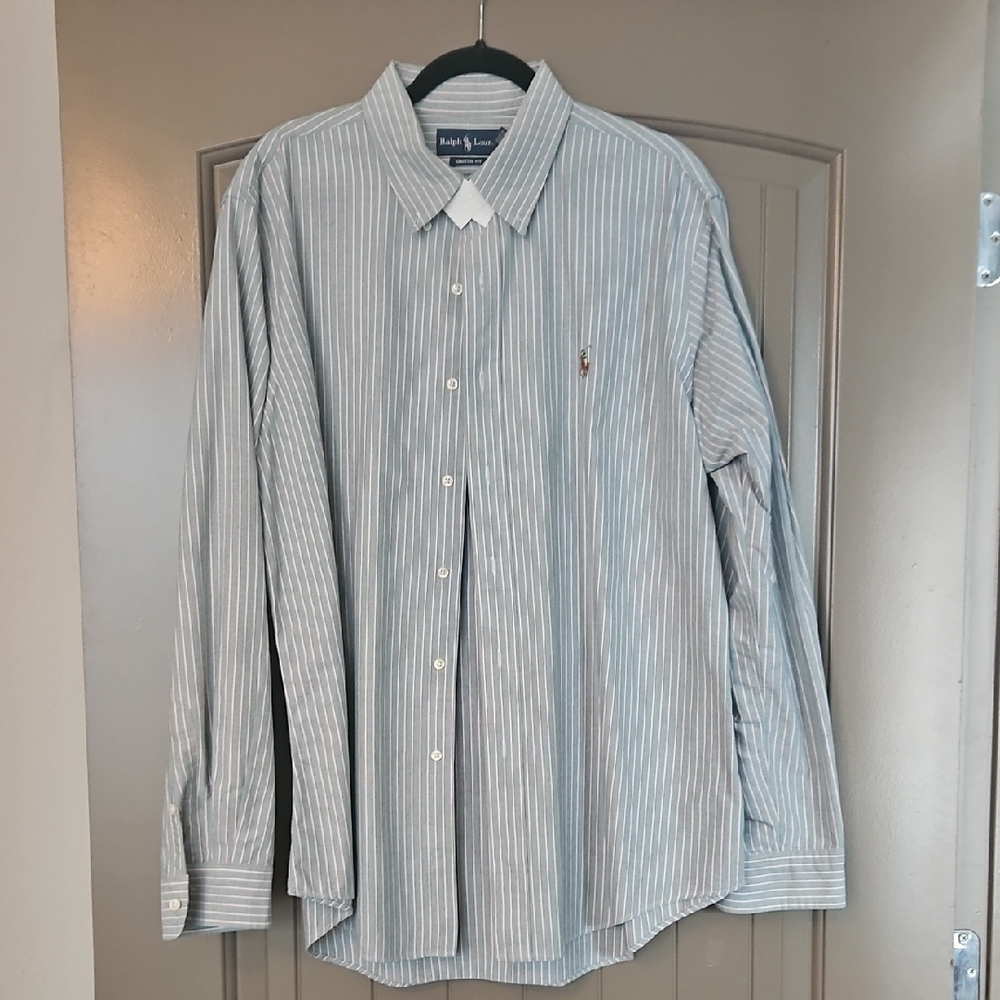 Ralph Lauren Men's Light Blue Pinstripe Shirt